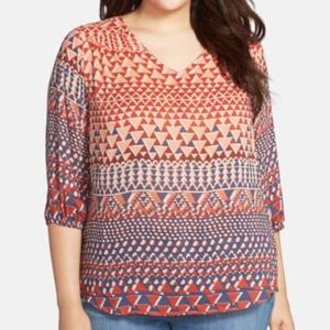 NWT Ombré Geo Print Three-Quarter Sleeve Top